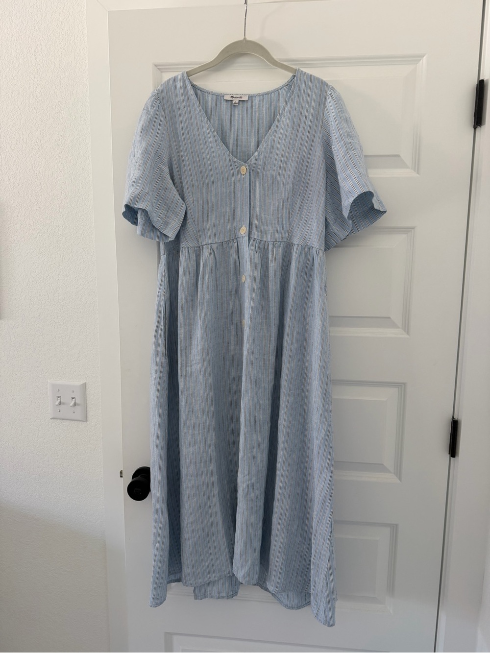 Light Blue Striped Women’s Button-Front Dress